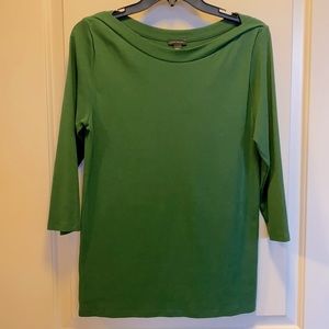 Ann Taylor 3/4 Sleeve Cotton/Spandex Top in Green